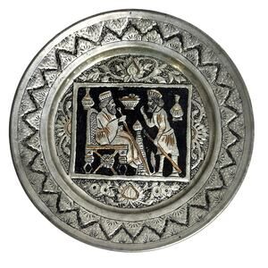 Persian Qajar Pewter Copper Inlay Mid Century Hand Crafted Etched Wall Art